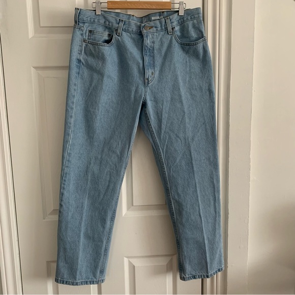 Vintage 100% Cotton Light Wash Straight Leg Denim Jeans 36x30 - Picture 3 of 13